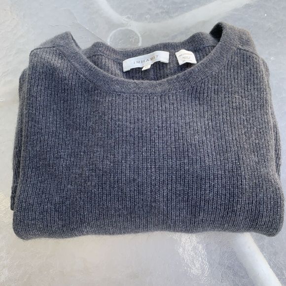 INHABIT 100% Cashmere Chunky Ribbed Crew Neck Sweater Men's XL Gray Pullover - Picture 9 of 9